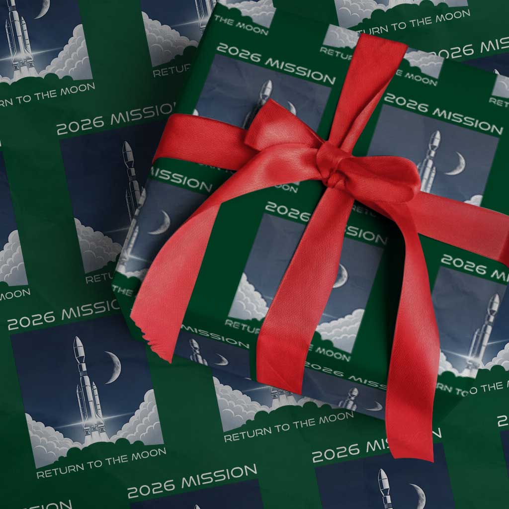 Future Lunar Mission 2026 Wrapping Paper Roll Rocket Launch Lunar Orbit Space Exploration TS02 Green Print Your Wear