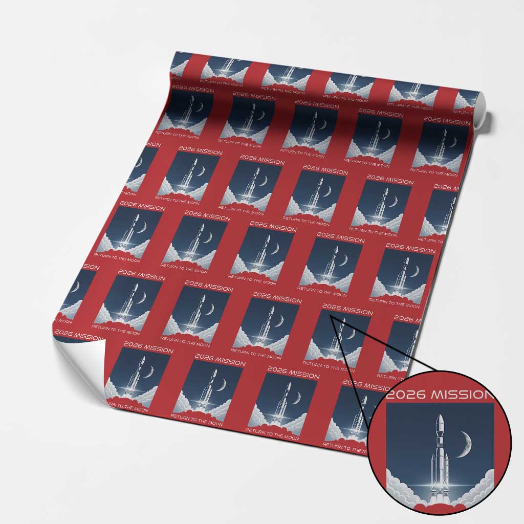 Future Lunar Mission 2026 Wrapping Paper Roll Rocket Launch Lunar Orbit Space Exploration TS02 Red Print Your Wear