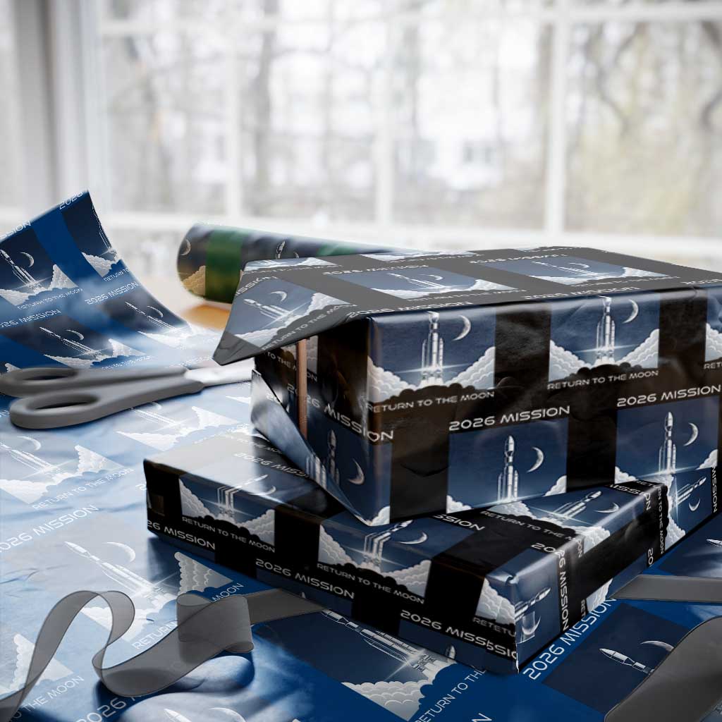 Future Lunar Mission 2026 Wrapping Paper Roll Rocket Launch Lunar Orbit Space Exploration TS02 Black Print Your Wear