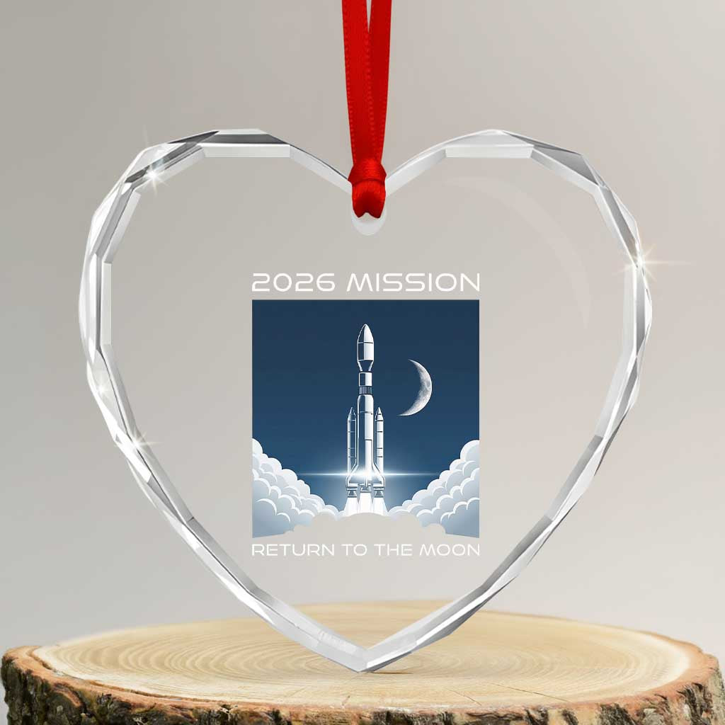 Future Lunar Mission 2026 Heart Crystal Glass Ornament Rocket Launch Lunar Orbit Space Exploration TS02 Transparent Glass 3'' Heart Print Your Wear