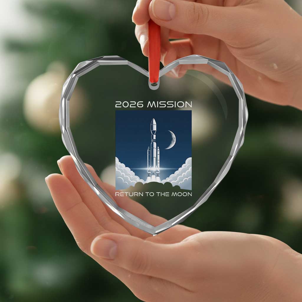 Future Lunar Mission 2026 Heart Crystal Glass Ornament Rocket Launch Lunar Orbit Space Exploration TS02 Print Your Wear