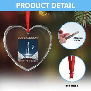 Future Lunar Mission 2026 Heart Crystal Glass Ornament Rocket Launch Lunar Orbit Space Exploration TS02 Print Your Wear