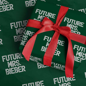 Future Mrs. Pop Star Bride to Be White Script Wrapping Paper Roll Iconic Music Fan Gift Vintage TS02 Green Print Your Wear
