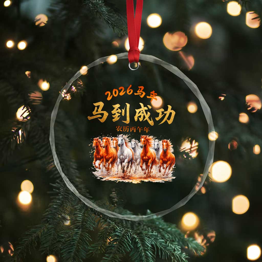 Gallop Of The 8 Horses Crystal Glass Ornament Chinese New Year 2026 Year of The Horse TS11 Print Your Wear