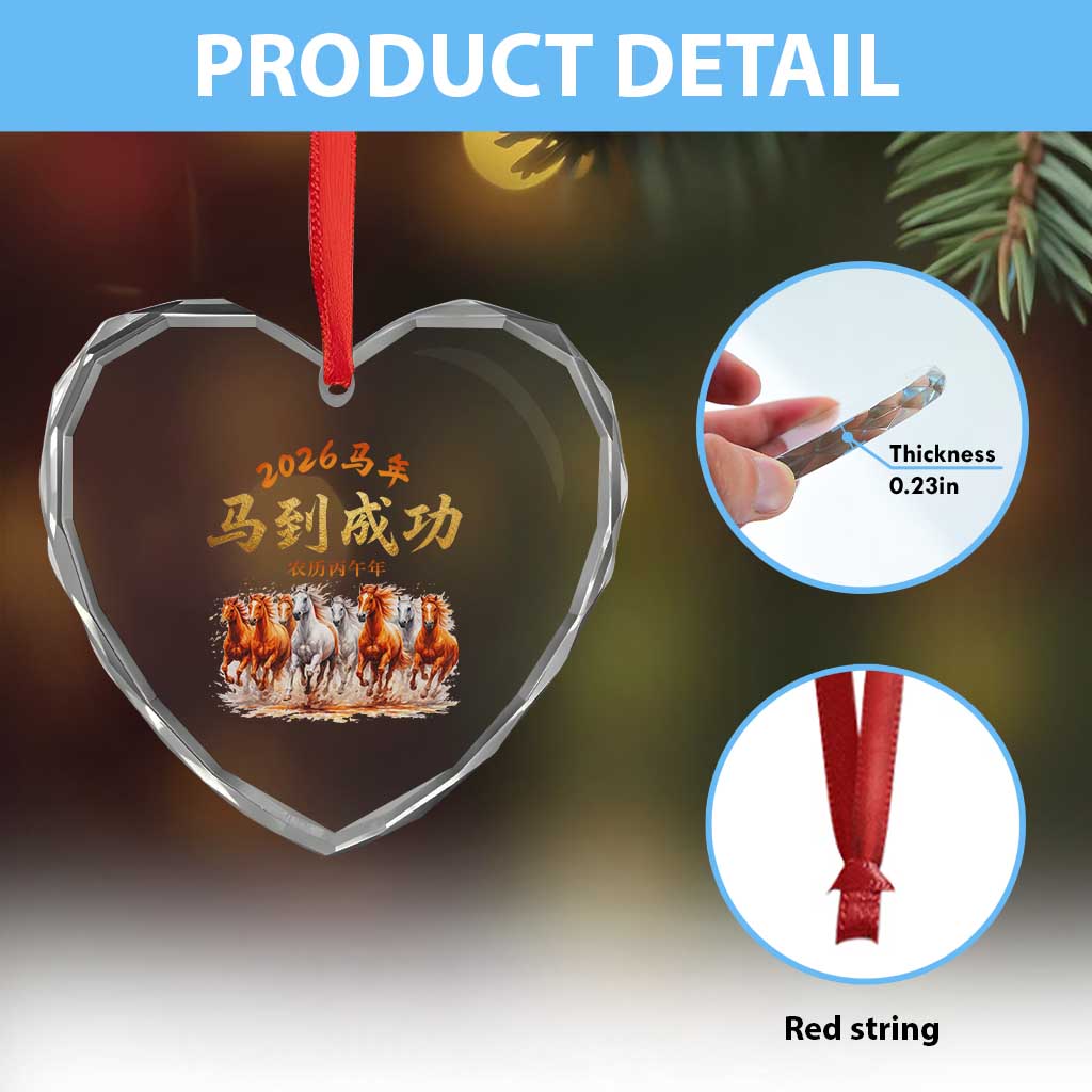 Gallop Of The 8 Horses Heart Crystal Glass Ornament Chinese New Year 2026 Year of The Horse TS11 Print Your Wear