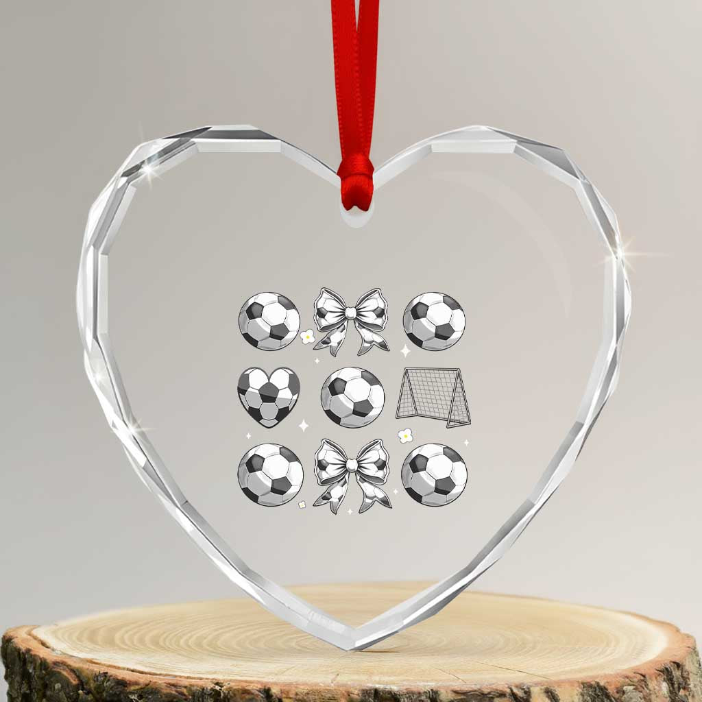 Game Day Coquette Aesthetic Heart Crystal Glass Ornament Soccer Mom Gifts TS12 Transparent Glass 3'' Heart Print Your Wear