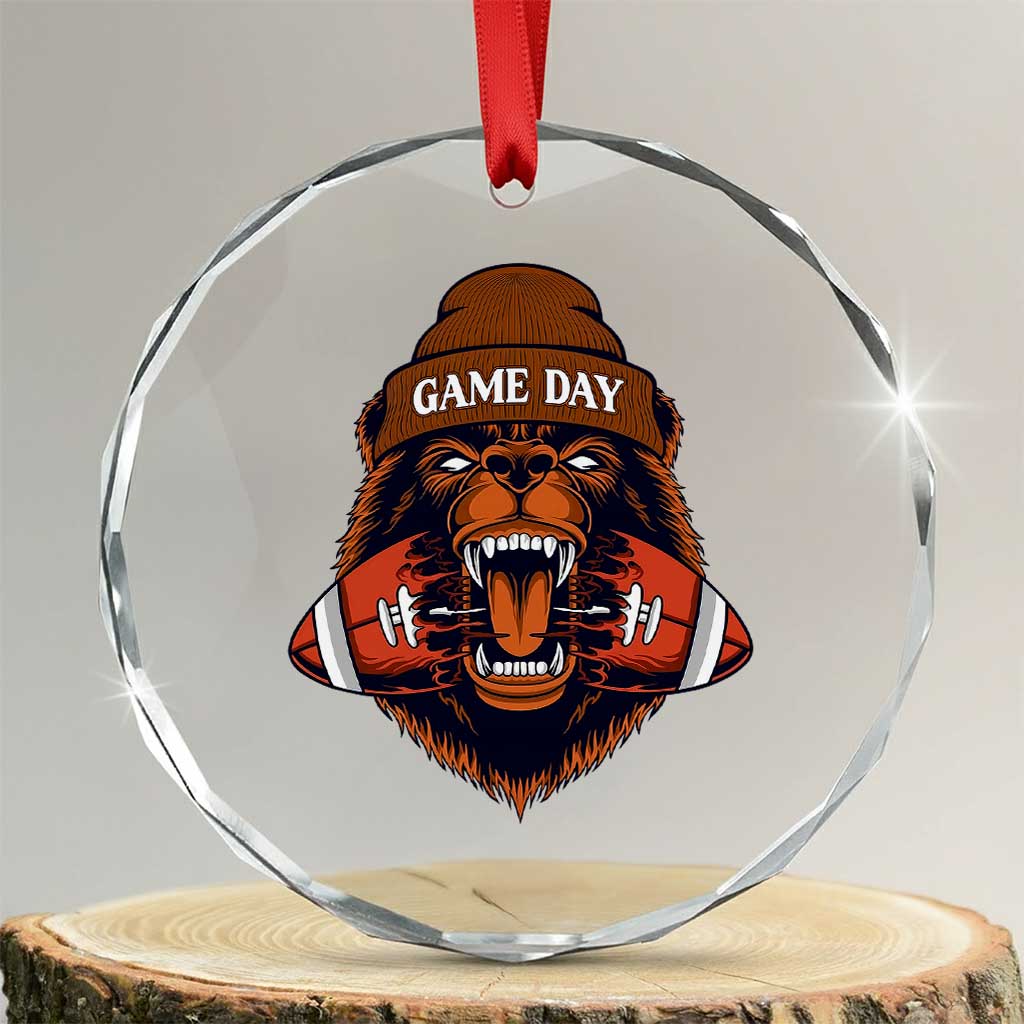 Game Day Fierce Bear Biting Ball Crystal Glass Ornament Football Player Gift TS12 Transparent Glass 3'' Circle Print Your Wear
