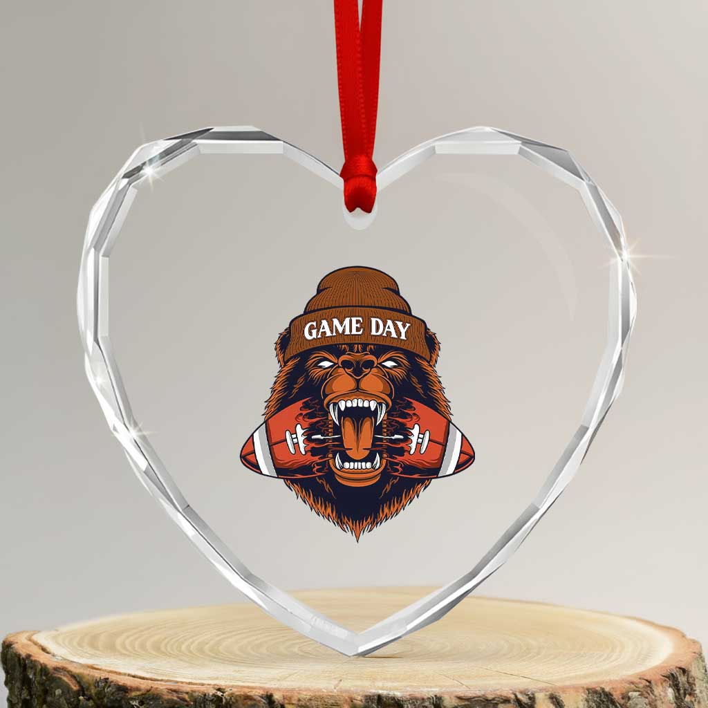 Game Day Fierce Bear Biting Ball Heart Crystal Glass Ornament Football Player Gift TS12 Transparent Glass 3'' Heart Print Your Wear
