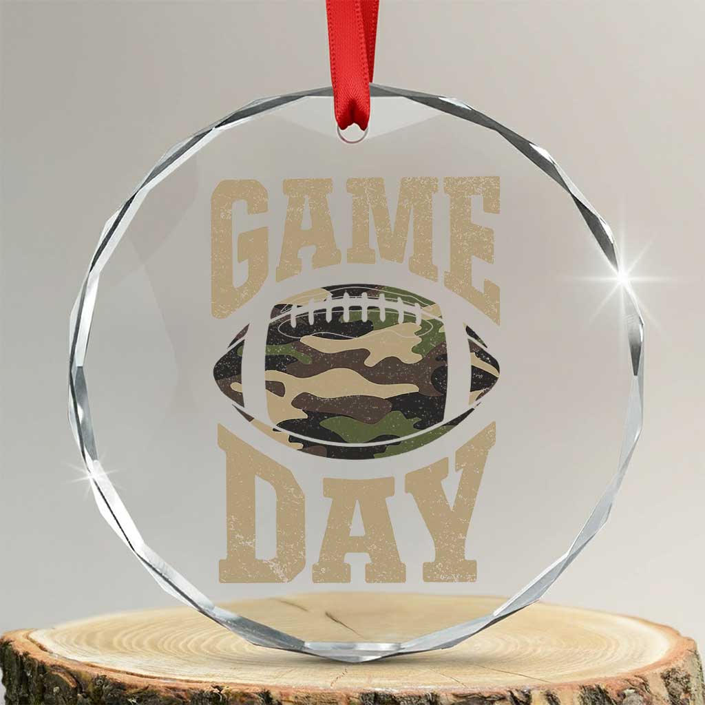 Game Day Football Crystal Glass Ornament Funny Sunday Retro Camo Camouflage - Print Your Wear