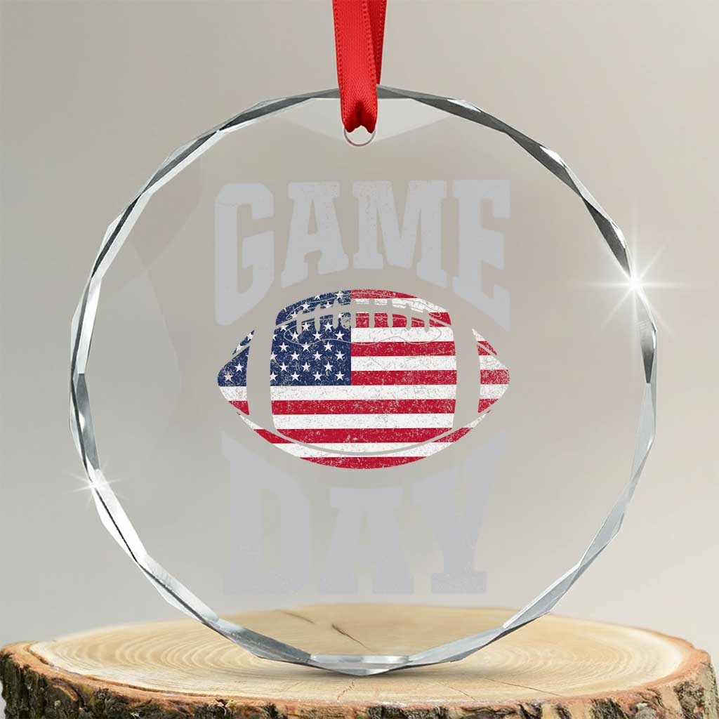 Game Day Football Crystal Glass Ornament Funny Sunday Retro Patriotic American Flag - Print Your Wear
