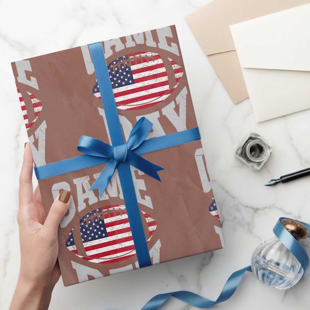 Game Day Football Wrapping Paper Roll Funny Sunday Retro Patriotic American Flag TS10 Mocha Print Your Wear