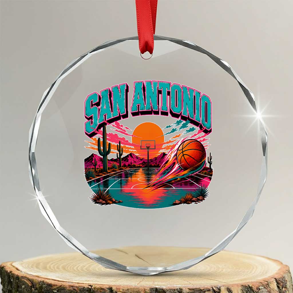 Game Day San Antonio Pride Crystal Glass Ornament Retro Western Pink Neon