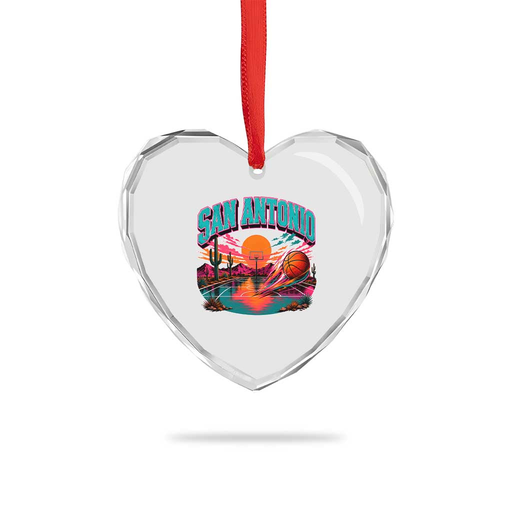 Game Day San Antonio Pride Heart Crystal Glass Ornament Retro Western Pink Neon