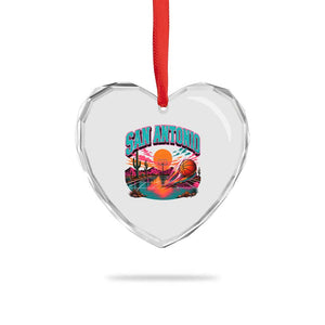 Game Day San Antonio Pride Heart Crystal Glass Ornament Retro Western Pink Neon
