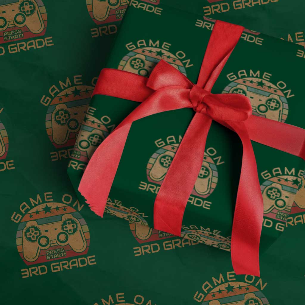 Game On First Day of 3rd Grade Wrapping Paper Roll Funny Gamer Back to School Kids Gift TS01 Green Print Your Wear