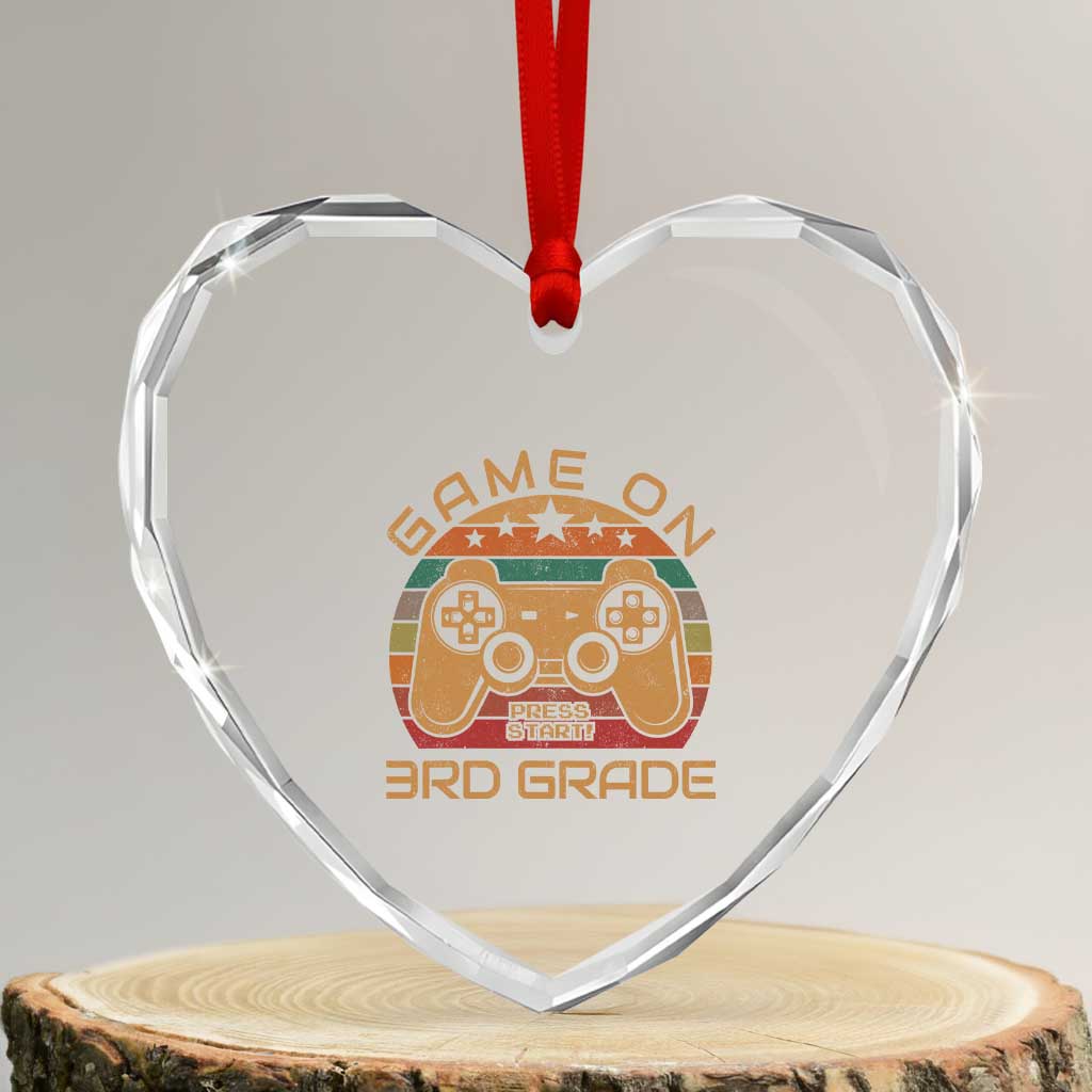 Game On First Day of 3rd Grade Heart Crystal Glass Ornament Funny Gamer Back to School Kids Gift