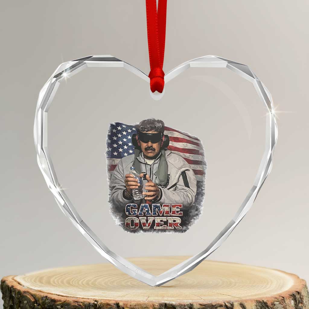 Game Over Maduro Dictator Heart Crystal Glass Ornament Political Justice American Flag Politics Satire TS02 Transparent Glass 3'' Heart Print Your Wear