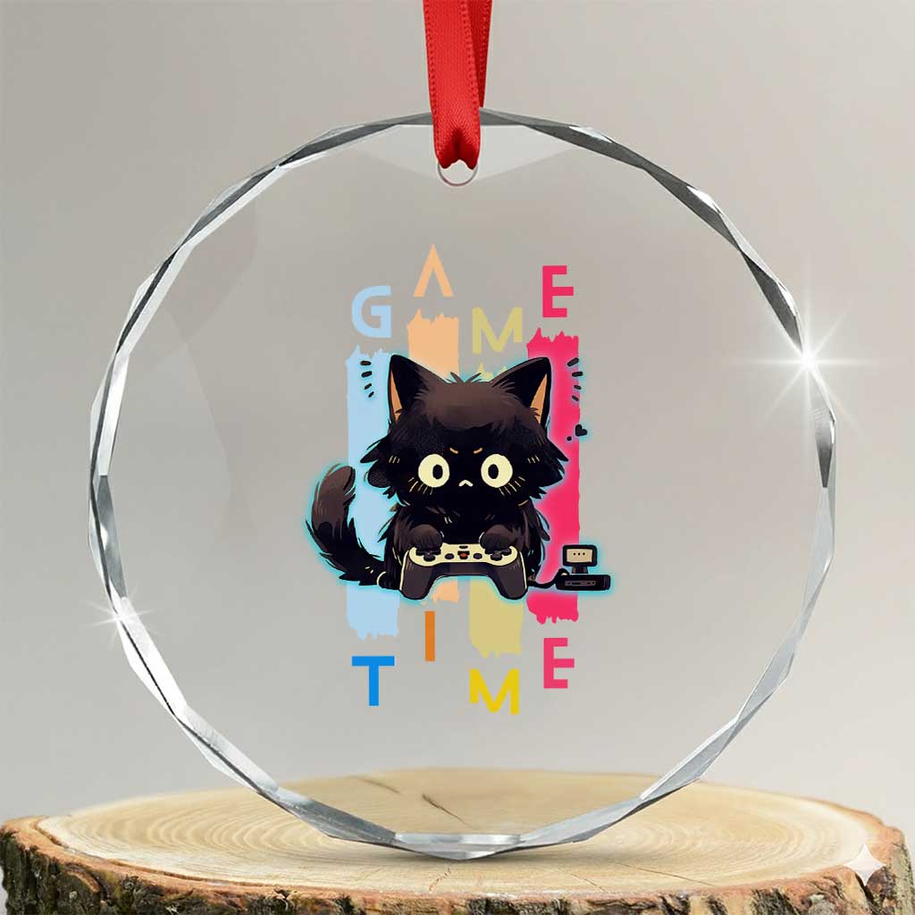 Game Time Crystal Glass Ornament Cute Black Cat Gamer Lover Gift TS12 Transparent Glass 3'' Circle Print Your Wear