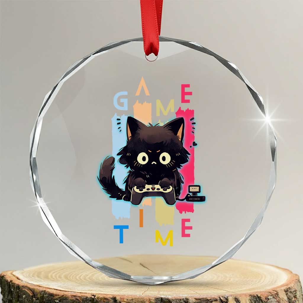 Game Time Crystal Glass Ornament Cute Black Cat Gamer Lover Gift TS12 Transparent Glass 3'' Circle Print Your Wear