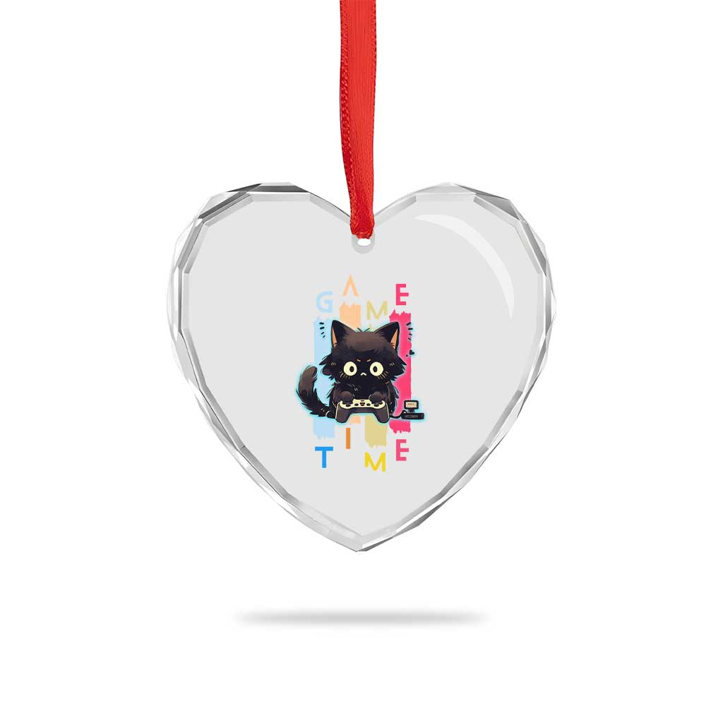 Game Time Heart Crystal Glass Ornament Cute Black Cat Gamer Lover Gift TS12 Print Your Wear