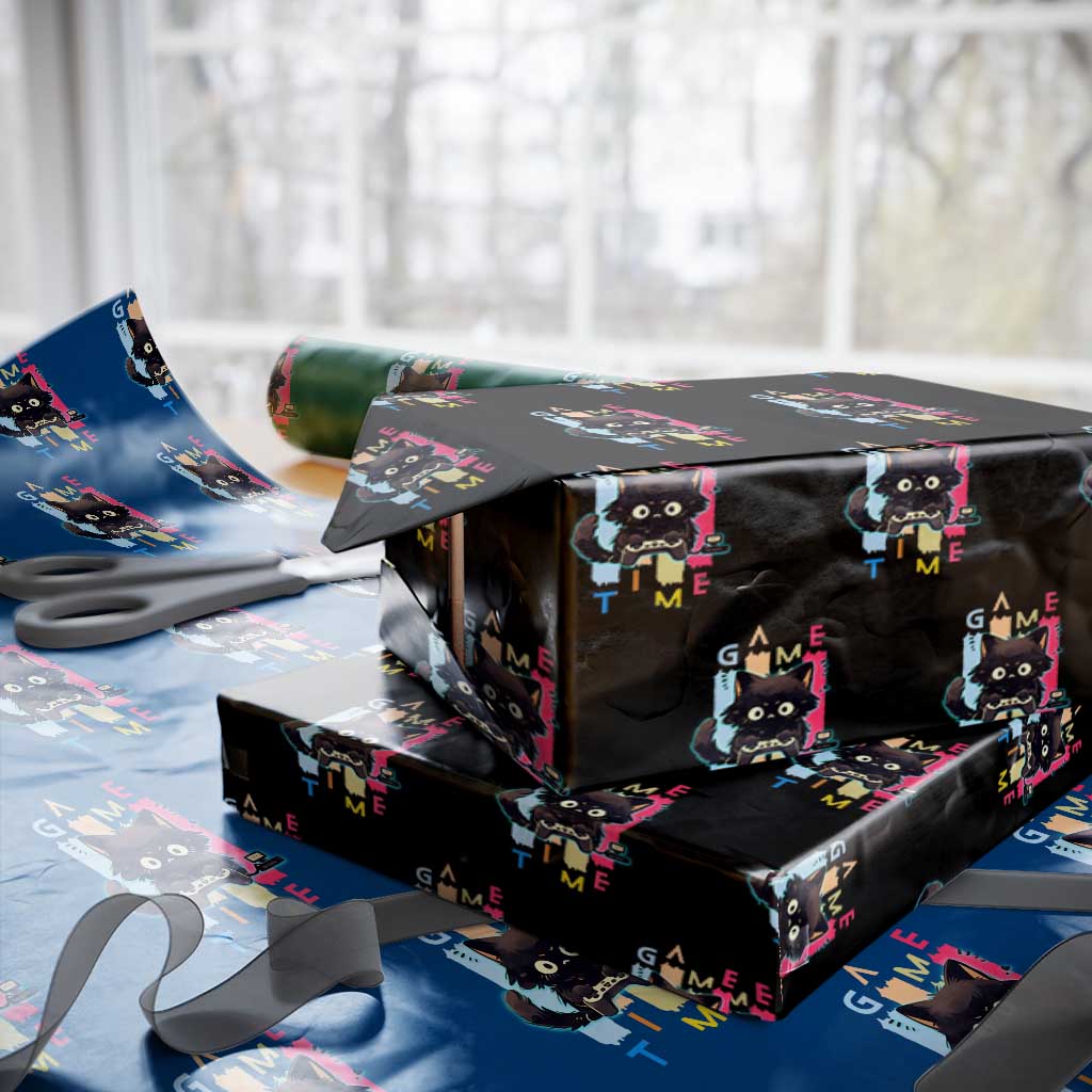 Game Time Wrapping Paper Roll Cute Black Cat Gamer Lover Gift TS12 Black Print Your Wear