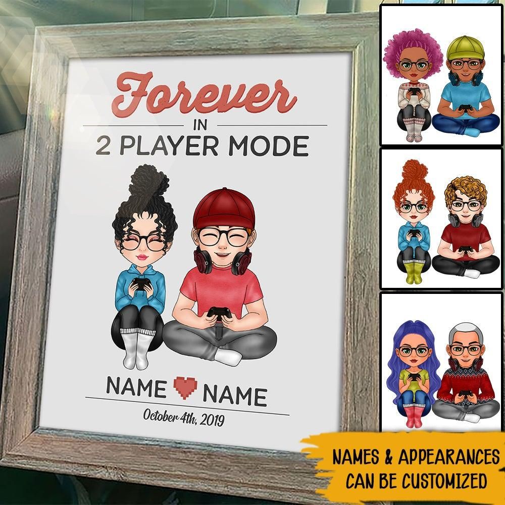 Personalized Family Gift Gamer Poster Forever In 2 Player Mode CTM Canvas Custom - Printyourwear
