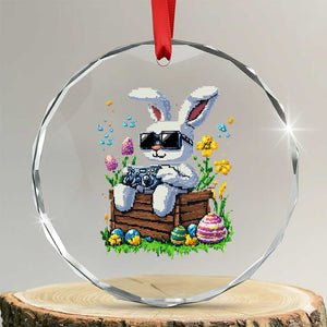 Gamer Rabbit Crystal Glass Ornament Cute Bunny Gaming Eggs Video Games Easter Pixel Garden TS10 Transparent Glass 3'' Circle Print Your Wear