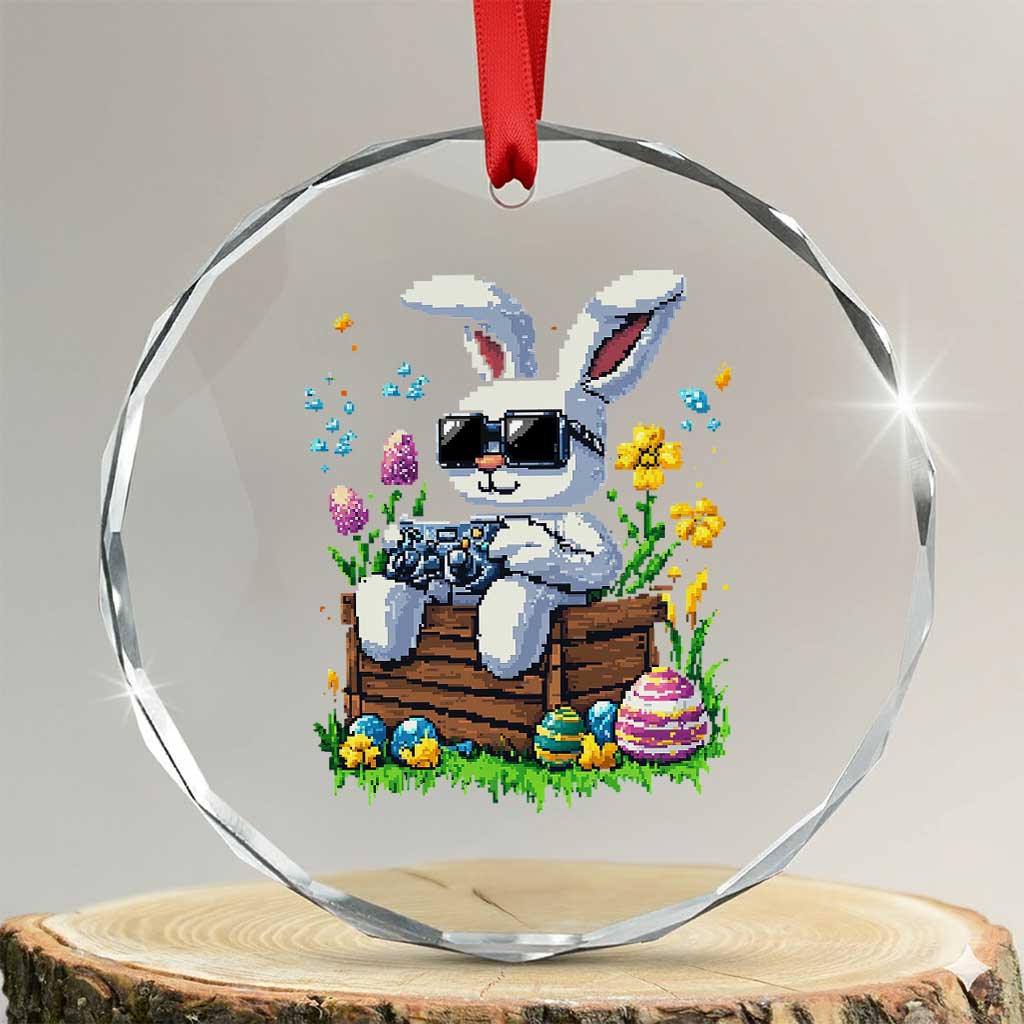 Gamer Rabbit Crystal Glass Ornament Cute Bunny Gaming Eggs Video Games Easter Pixel Garden TS10 Transparent Glass 3'' Circle Print Your Wear