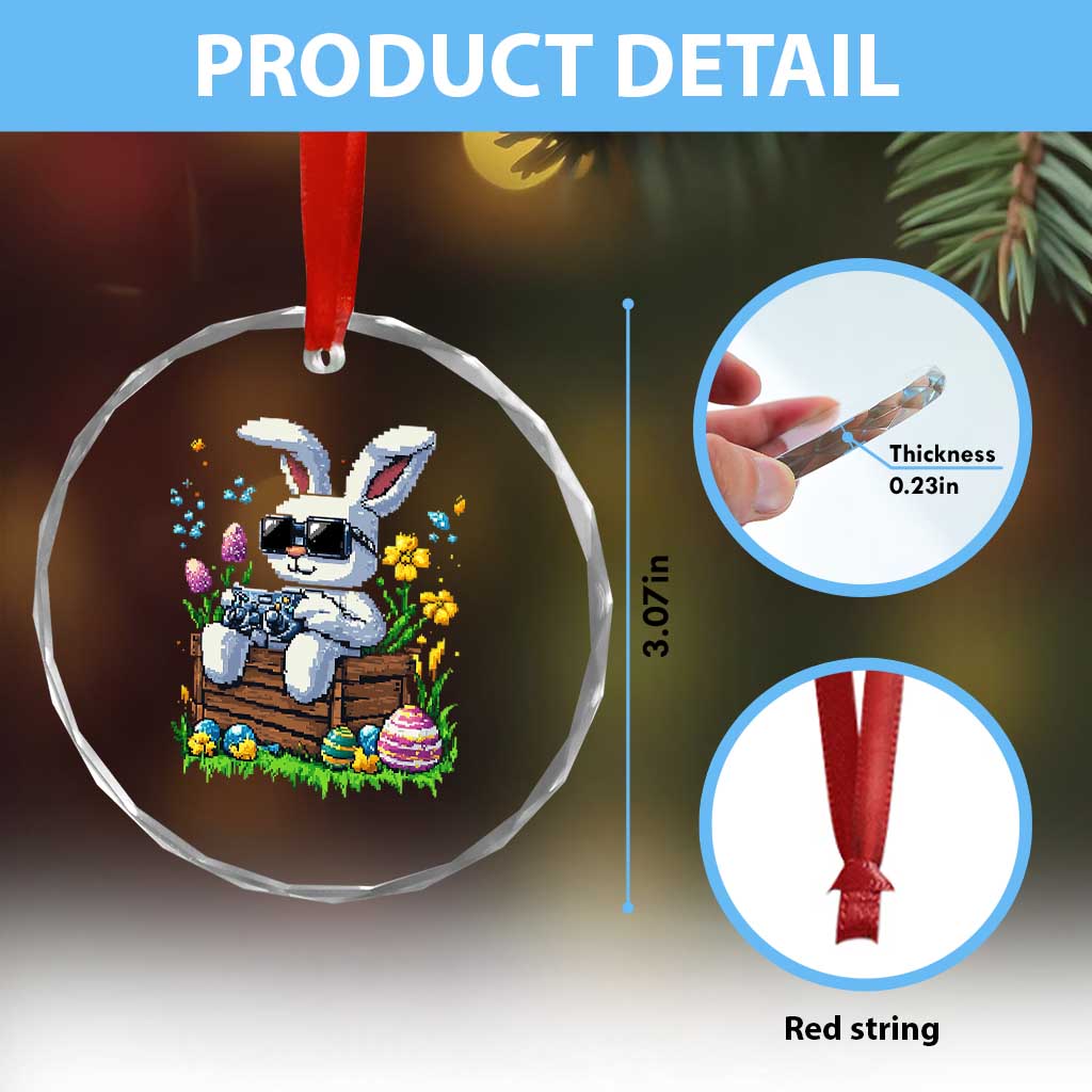 Gamer Rabbit Crystal Glass Ornament Cute Bunny Gaming Eggs Video Games Easter Pixel Garden TS10 Print Your Wear