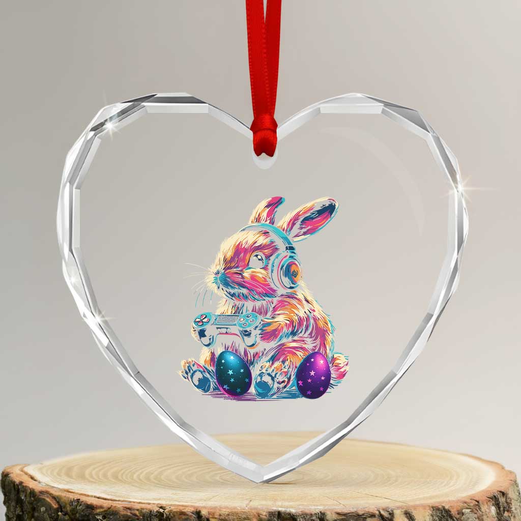 Gamer Rabbit Heart Crystal Glass Ornament Cute Bunny Gaming Eggs Funny Video Games Easter TS10 Transparent Glass 3'' Heart Print Your Wear