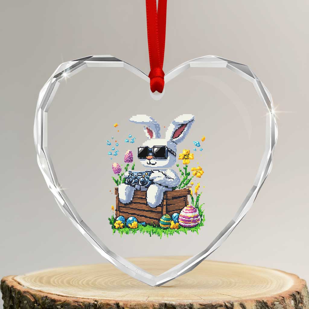 Gamer Rabbit Heart Crystal Glass Ornament Cute Bunny Gaming Eggs Video Games Easter Pixel Garden TS10 Transparent Glass 3'' Heart Print Your Wear