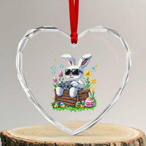 Gamer Rabbit Heart Crystal Glass Ornament Cute Bunny Gaming Eggs Video Games Easter Pixel Garden TS10 Transparent Glass 3'' Heart Print Your Wear