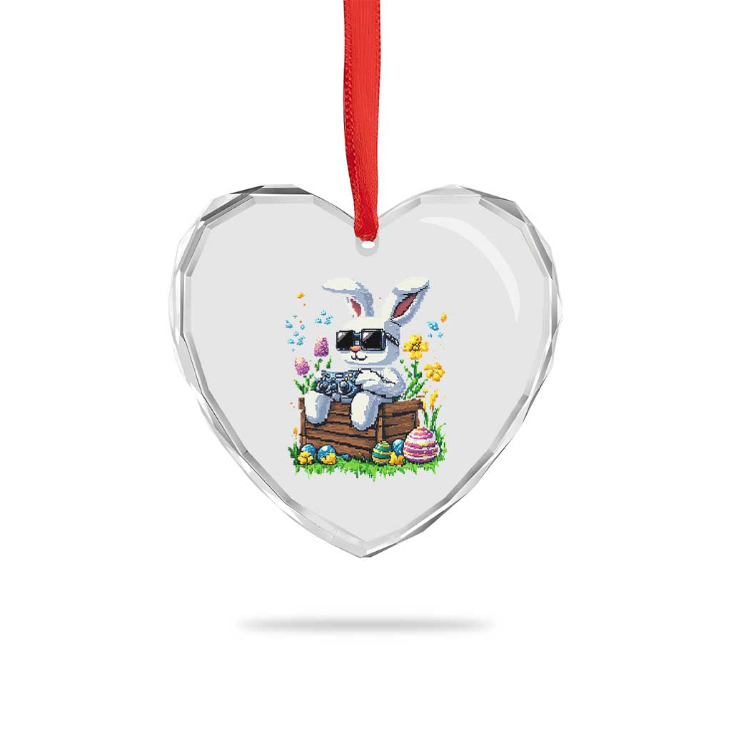 Gamer Rabbit Heart Crystal Glass Ornament Cute Bunny Gaming Eggs Video Games Easter Pixel Garden TS10 Print Your Wear