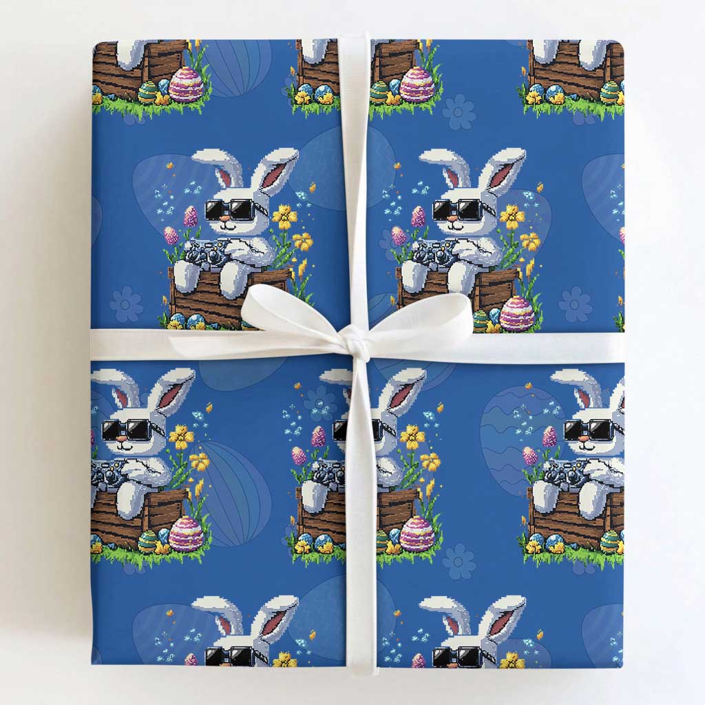 Gamer Rabbit Wrapping Paper Roll Cute Bunny Gaming Eggs Video Games Easter Pixel Garden TS10 Royal Blue Print Your Wear