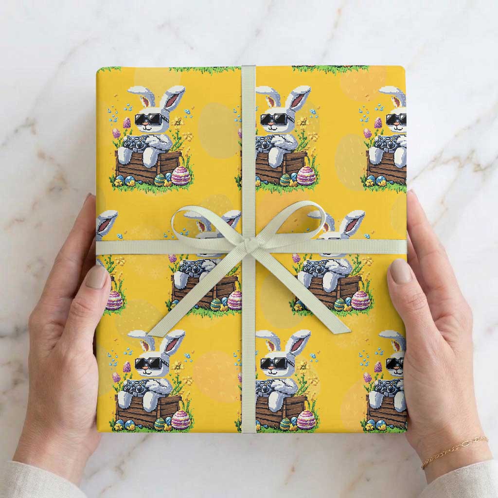 Gamer Rabbit Wrapping Paper Roll Cute Bunny Gaming Eggs Video Games Easter Pixel Garden TS10 Yellow Print Your Wear
