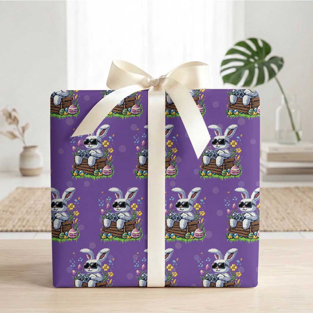 Gamer Rabbit Wrapping Paper Roll Cute Bunny Gaming Eggs Video Games Easter Pixel Garden TS10 Purple Print Your Wear