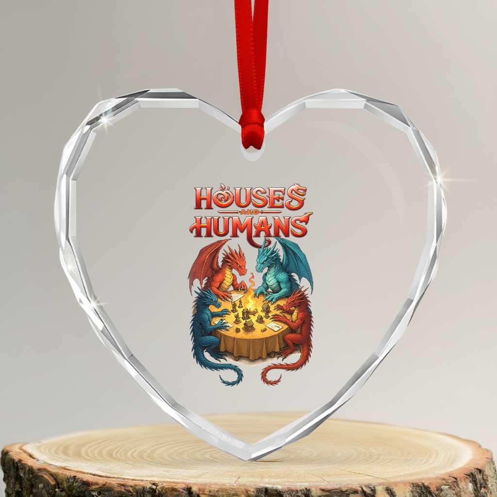 Gaming Houses and Humans Heart Crystal Glass Ornament Funny Rpg Parody Gamer TS11 Transparent Glass 3'' Heart Print Your Wear