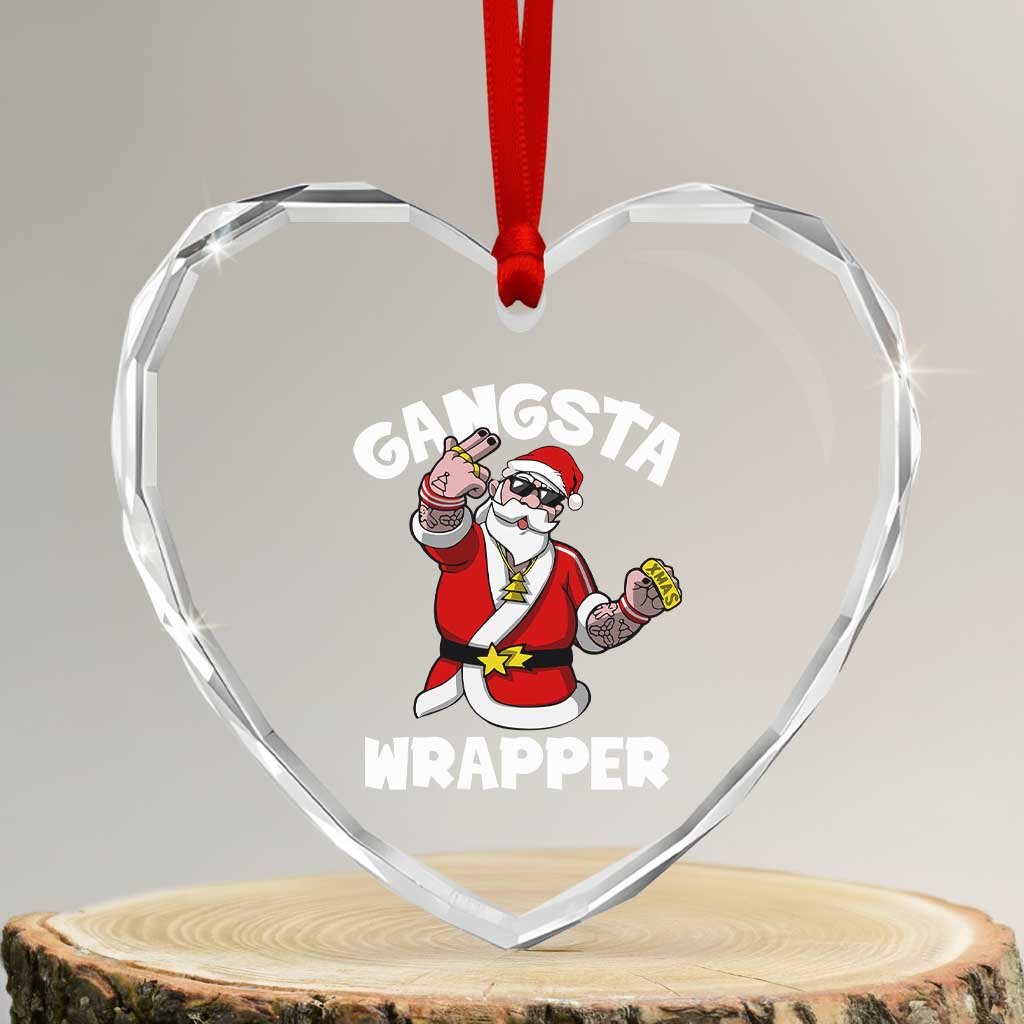 Gangsta Wrapper Funny Xmas Santa Hip Hop Heart Crystal Glass Ornament TS09 Transparent Glass 3'' Heart Print Your Wear