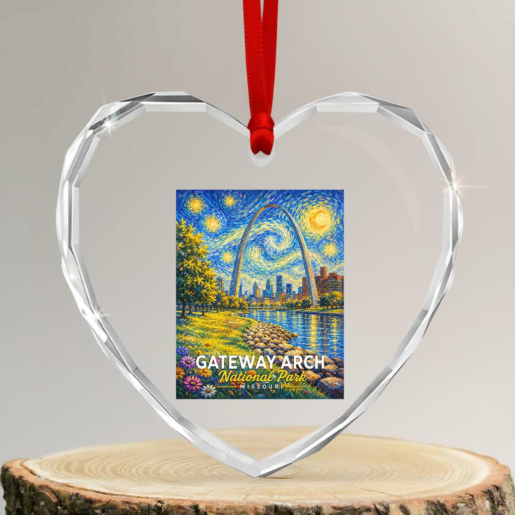 Gateway Arch National Park Van Gogh Style Starry Night Heart Crystal Glass Ornament St Louis Missouri Travel Souvenir Gift TS14 Transparent Glass 3'' Heart Print Your Wear