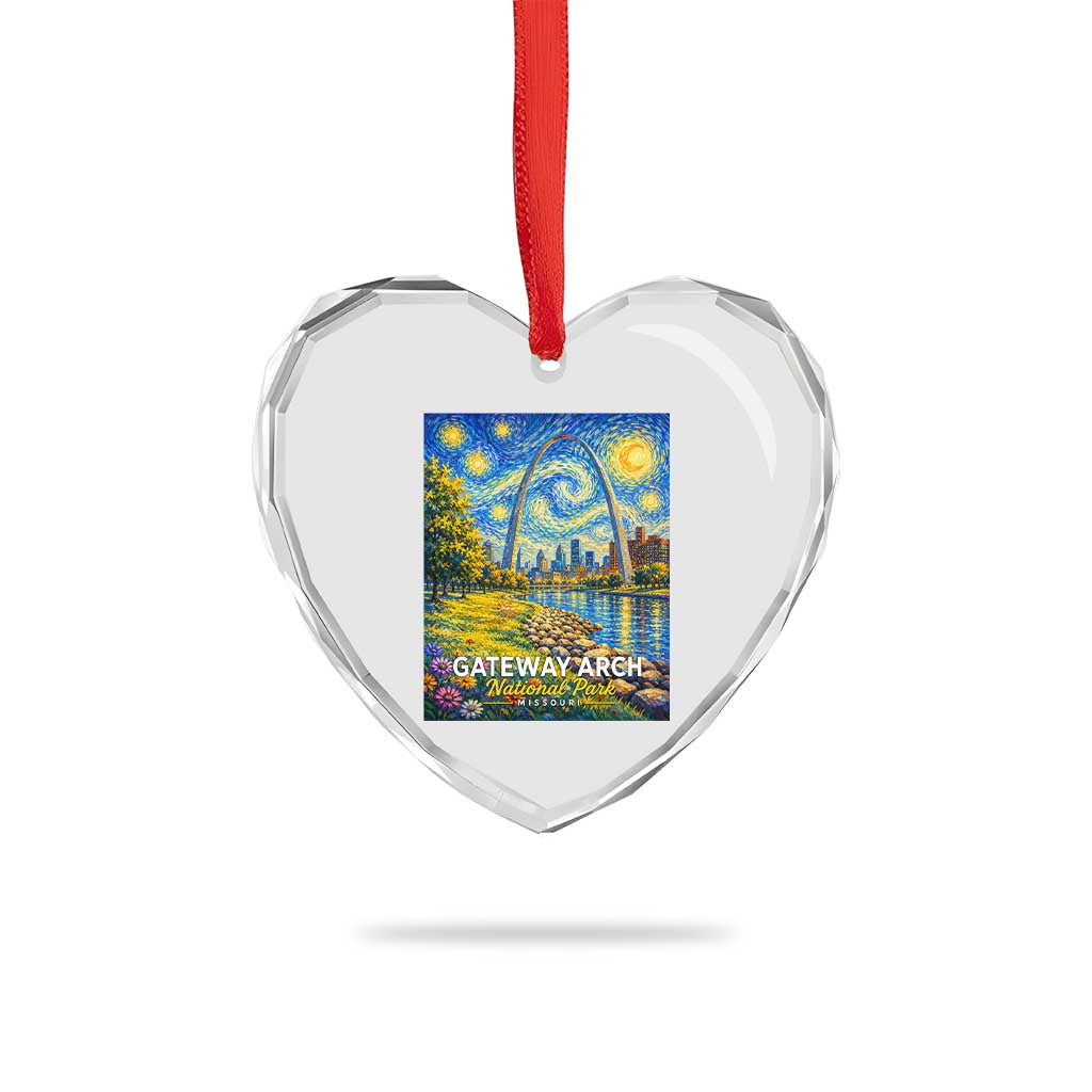 Gateway Arch National Park Van Gogh Style Starry Night Heart Crystal Glass Ornament St Louis Missouri Travel Souvenir Gift