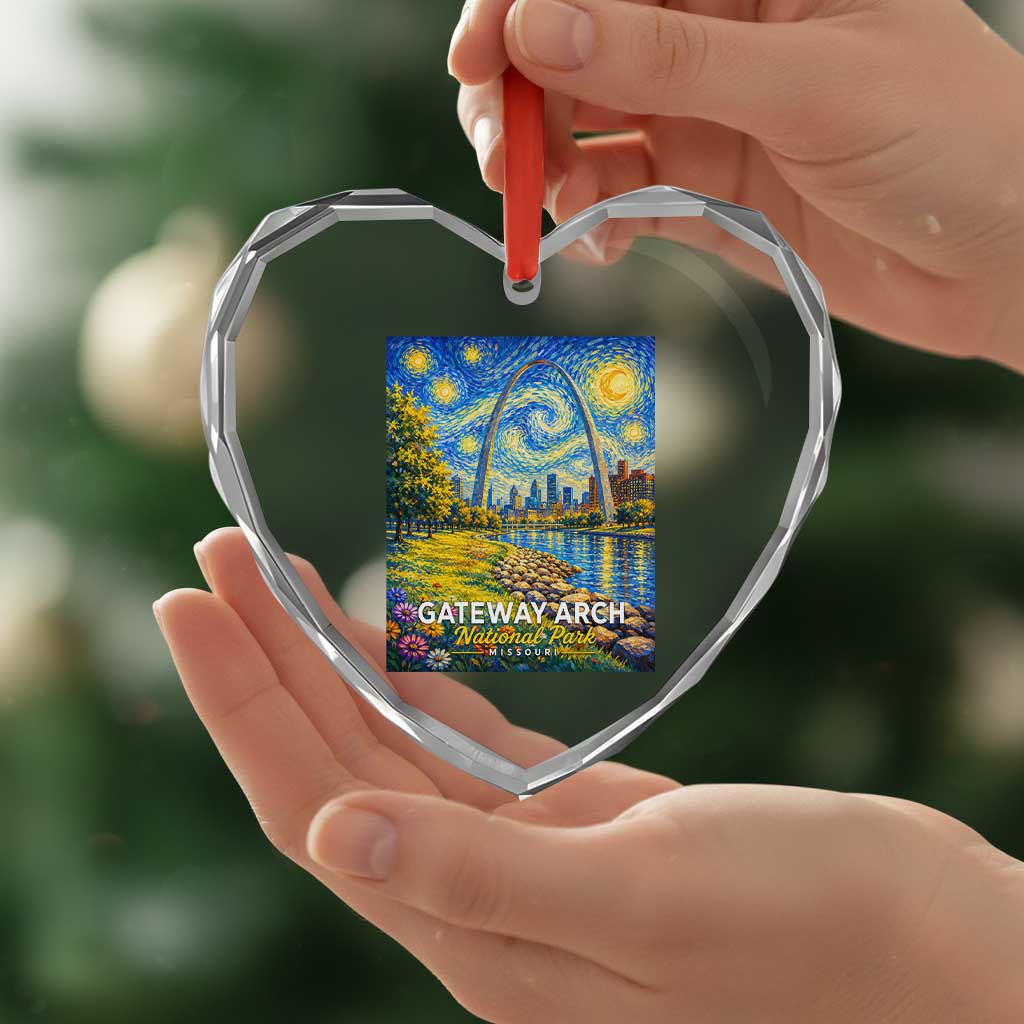 Gateway Arch National Park Van Gogh Style Starry Night Heart Crystal Glass Ornament St Louis Missouri Travel Souvenir Gift