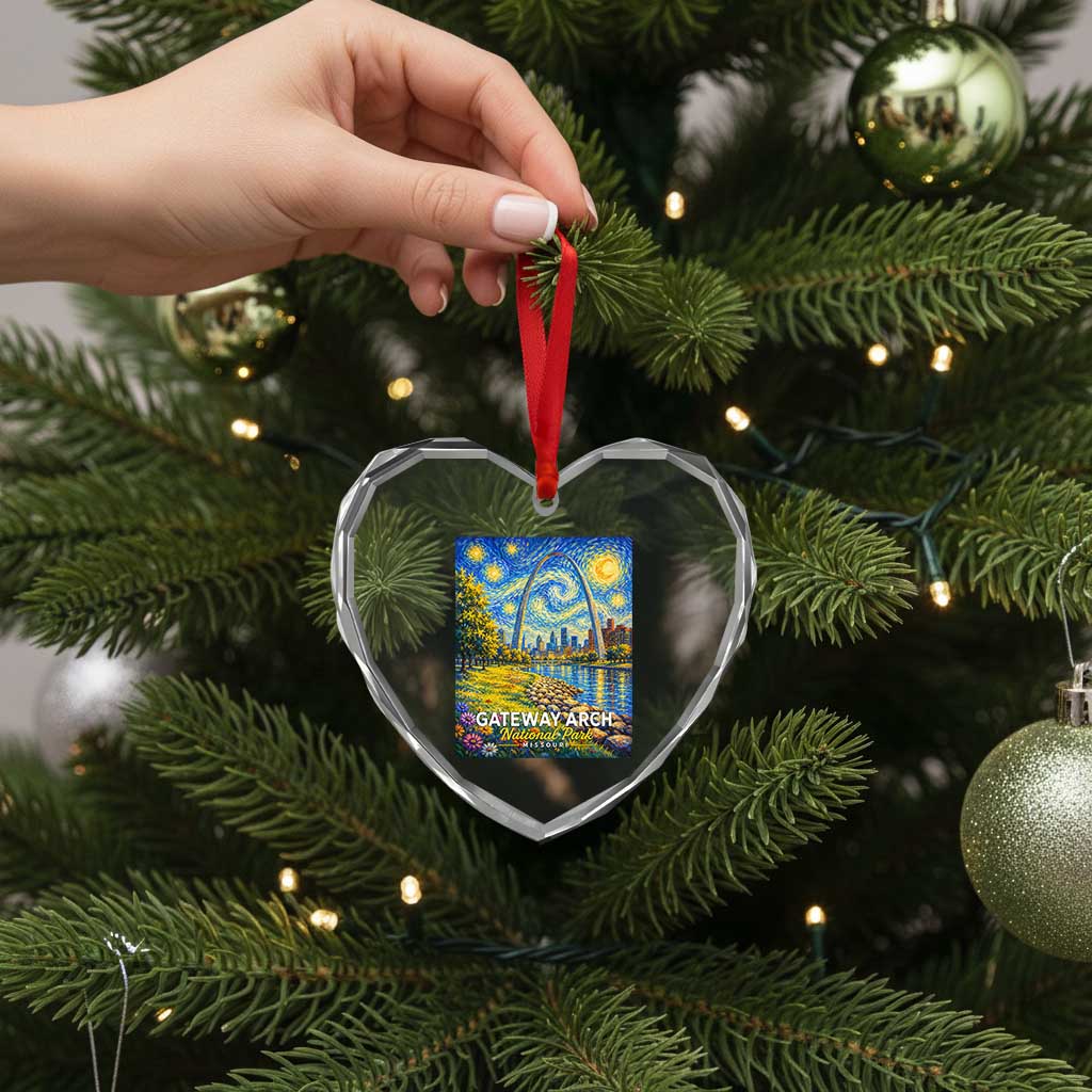 Gateway Arch National Park Van Gogh Style Starry Night Heart Crystal Glass Ornament St Louis Missouri Travel Souvenir Gift