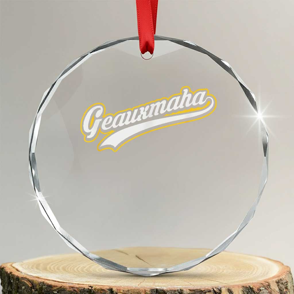Geauxmaha Vintage Throwback Design Crystal Glass Ornament Purple and Gold Baseball Fan - Print Your Wear
