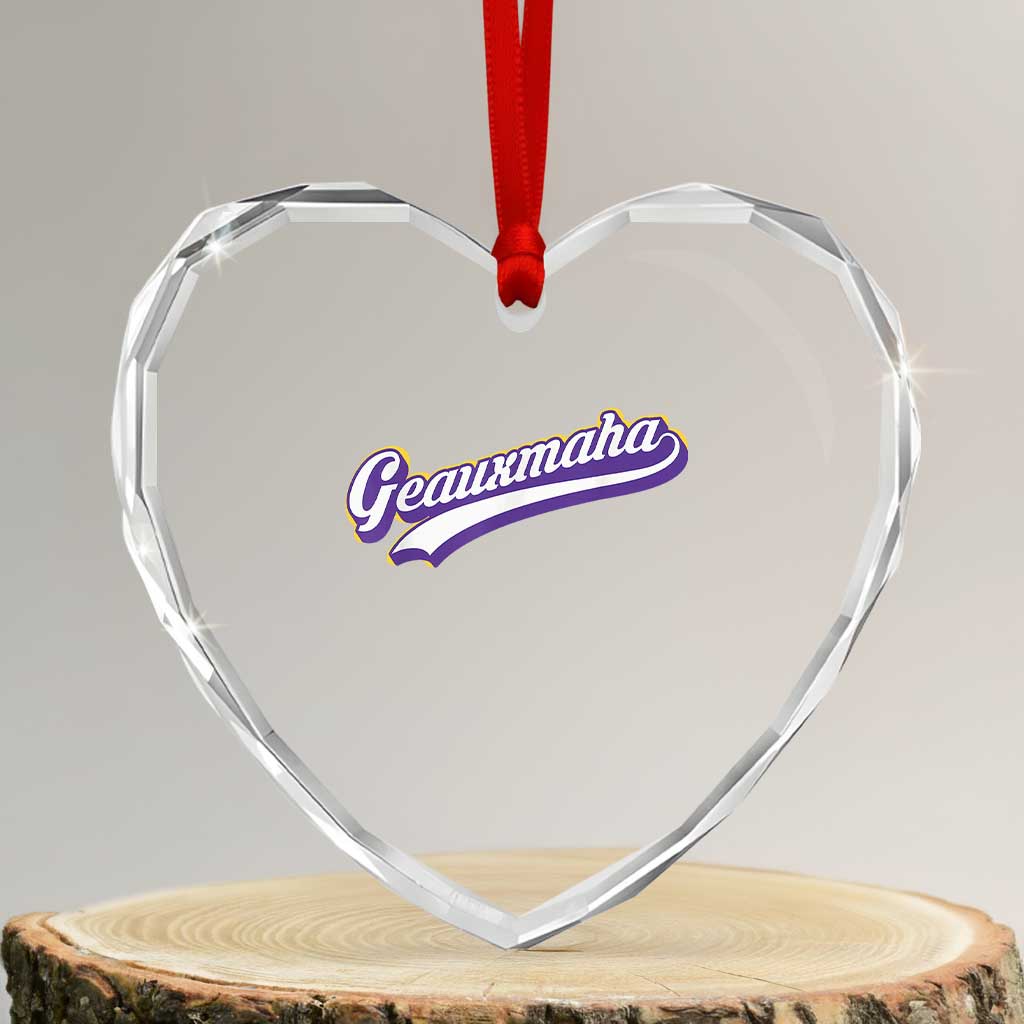 Geauxmaha Vintage Throwback Design Heart Crystal Glass Ornament Gold Baseball Fan TS02 Transparent Glass 3'' Heart Print Your Wear