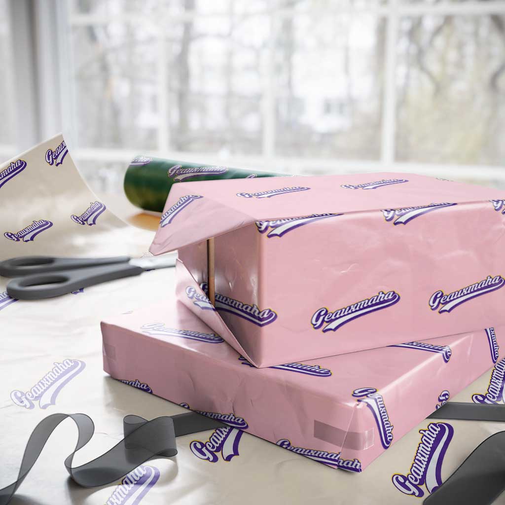 Geauxmaha Vintage Throwback Design Wrapping Paper Roll Gold Baseball Fan TS02 Light Pink Print Your Wear