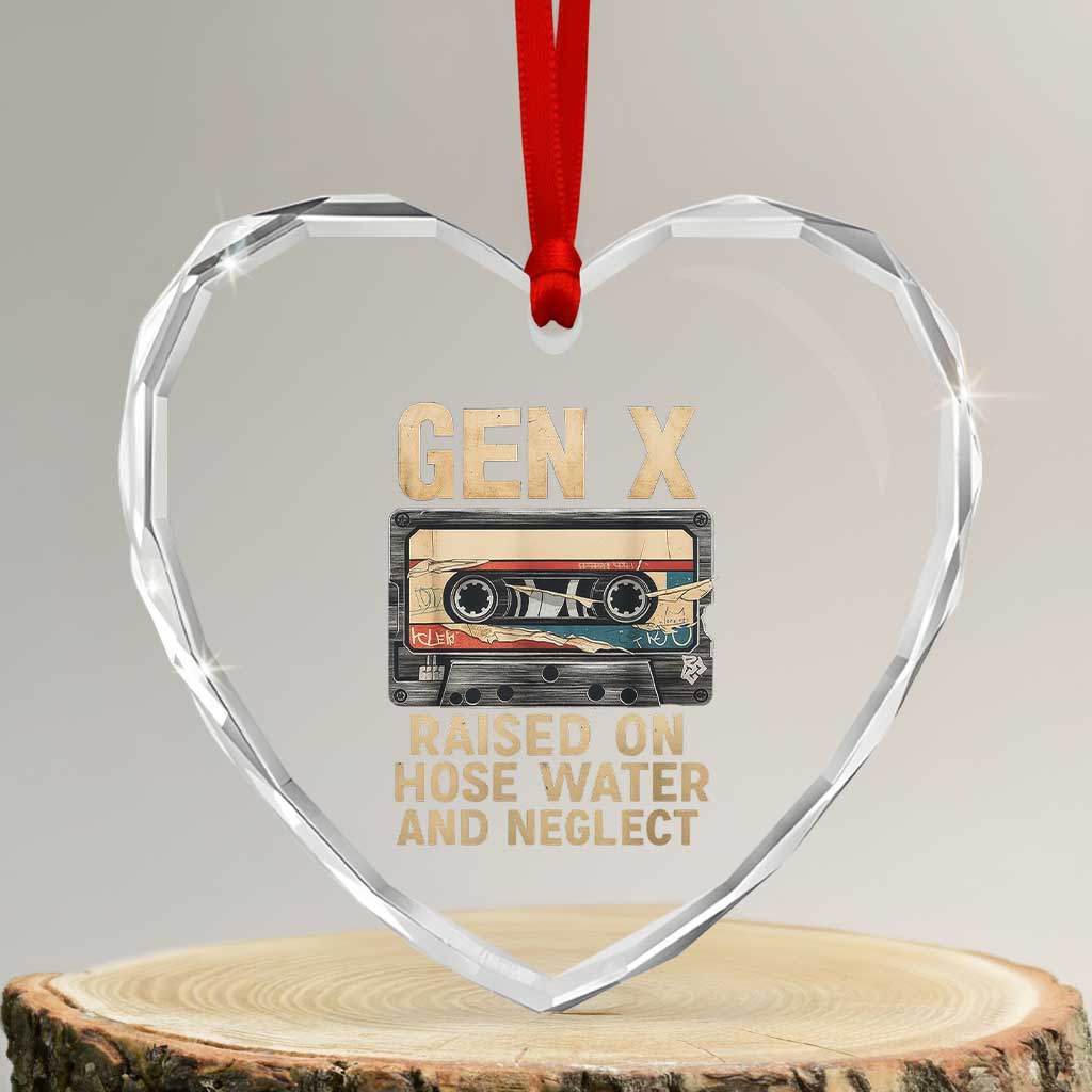 Gen X Heart Crystal Glass Ornament Vintage Cassette Tape Raised On Hose Water And Neglect Nostalgia TS10 Transparent Glass 3'' Heart Print Your Wear