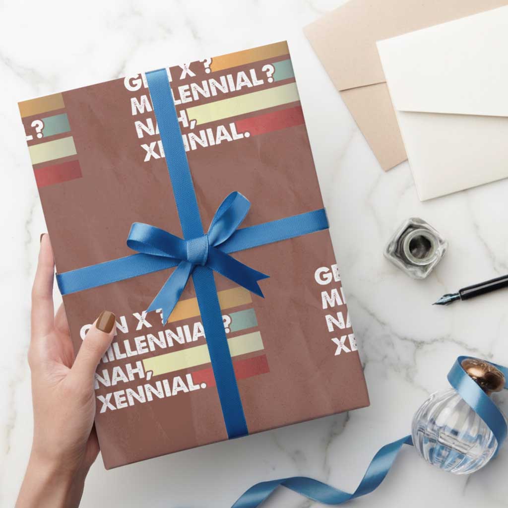 Gen X Millennial Nah Xennial Wrapping Paper Roll Retro Sunset Striped Typography Graphic