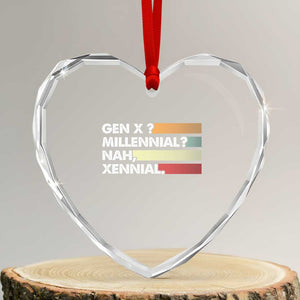 Gen X Millennial Nah Xennial Heart Crystal Glass Ornament Retro Sunset Striped Typography Graphic TS02 Transparent Glass 3'' Heart Print Your Wear