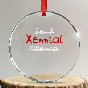 Gen X Xennial Millennial Crystal Glass Ornament Micro Generation Retro Typography Graphic TS02 Transparent Glass 3'' Circle Print Your Wear