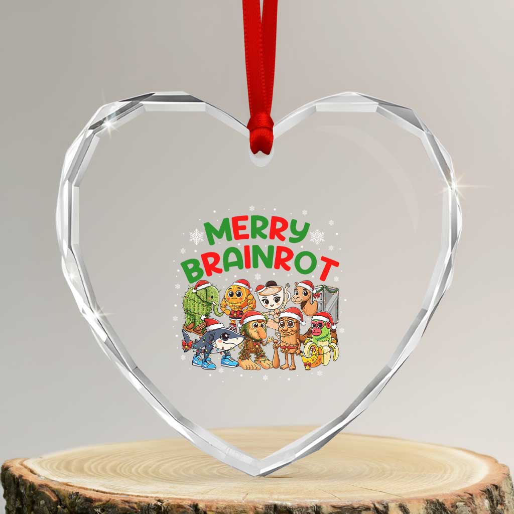 Gen Z Italian Merry Brainrot Christmas Heart Crystal Glass Ornament Meme Holiday Gift TS12 Transparent Glass 3'' Heart Print Your Wear